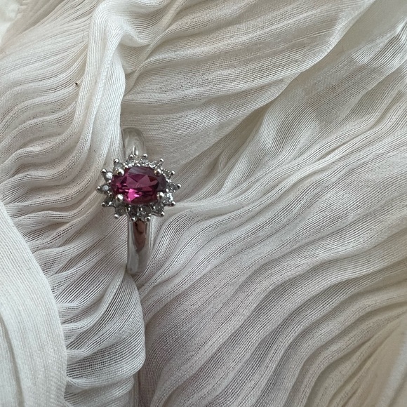 Gorgeous 14k white gold Pink sapphire & diamonds ring - Picture 1 of 5